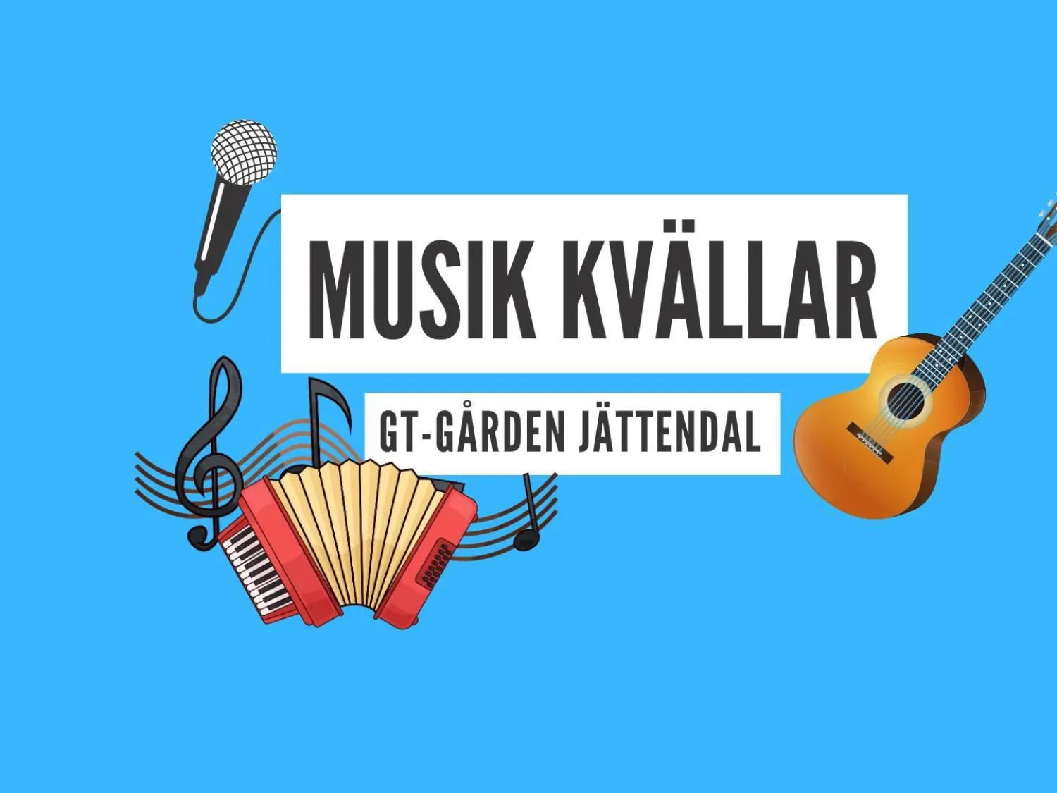 Illustration i färg - svart text på vit ruta. Instrument på blå bakgrund