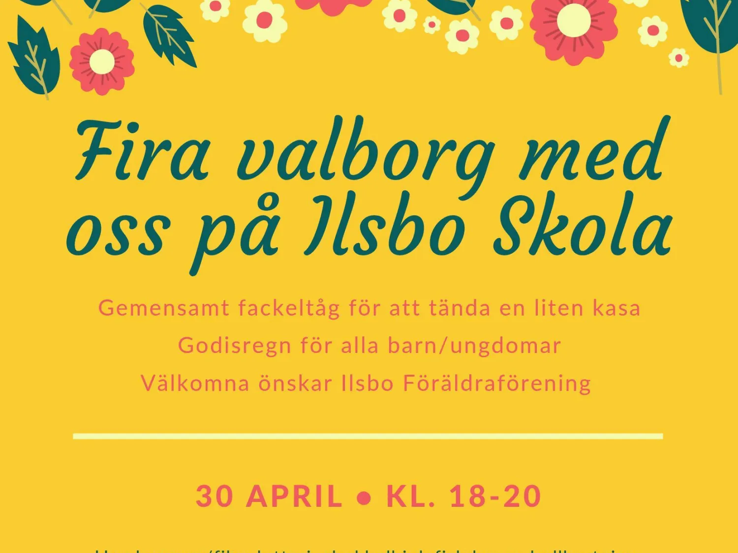 Färgbild - Annons med illustrerade blommor och text på gul bakgrund.
