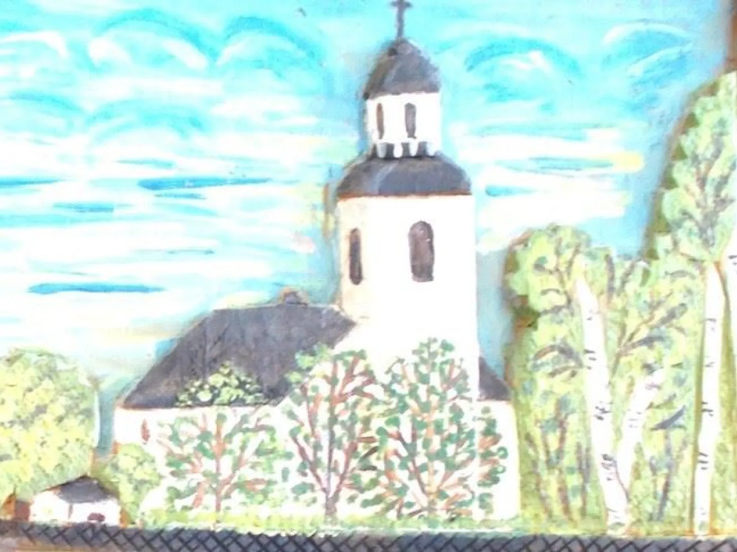 Färgbild - målning av Bergsjö kyrka
