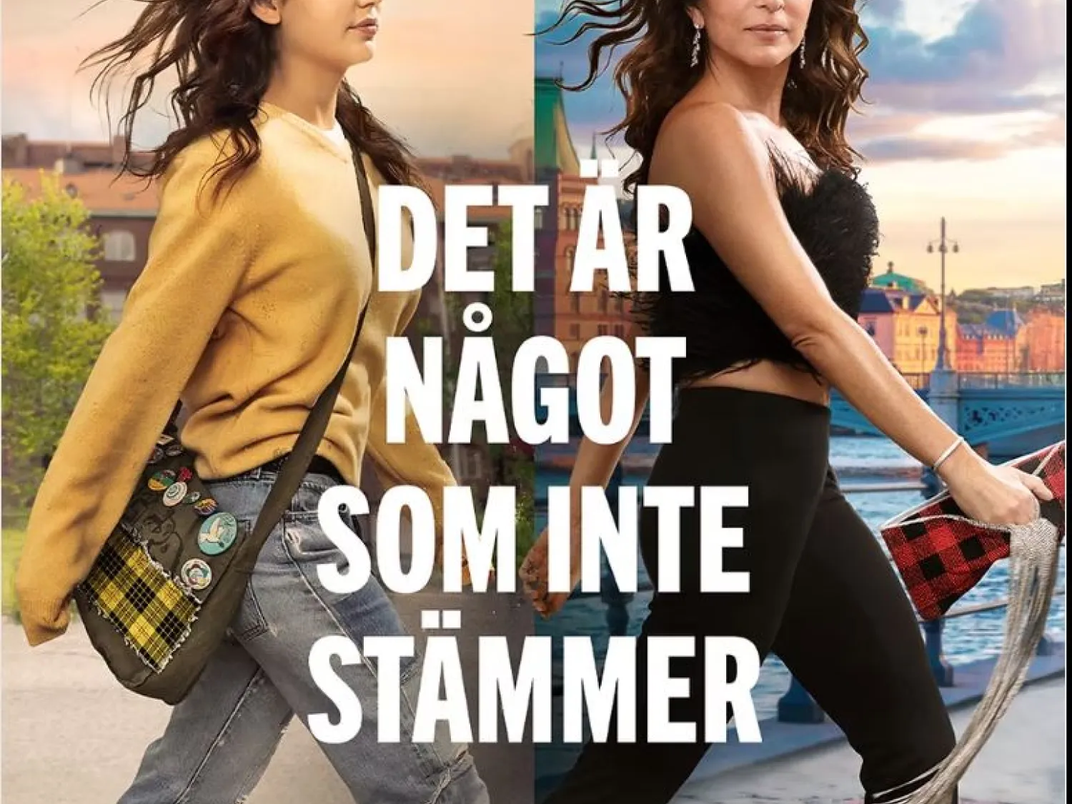 Bioposter i färg - porträtt av två kvinnor. Vit text på bild: Det är något som ej stämmer. En film av Martina Haag.