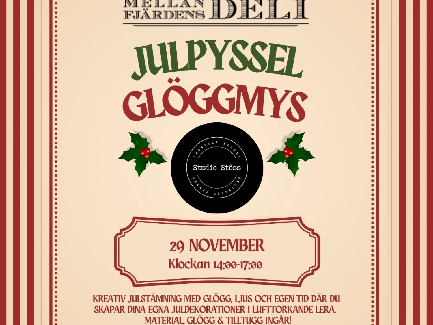 Färgbild - annons för julpyssel och glöggmys i Mellanfjärden. Text 29 november.