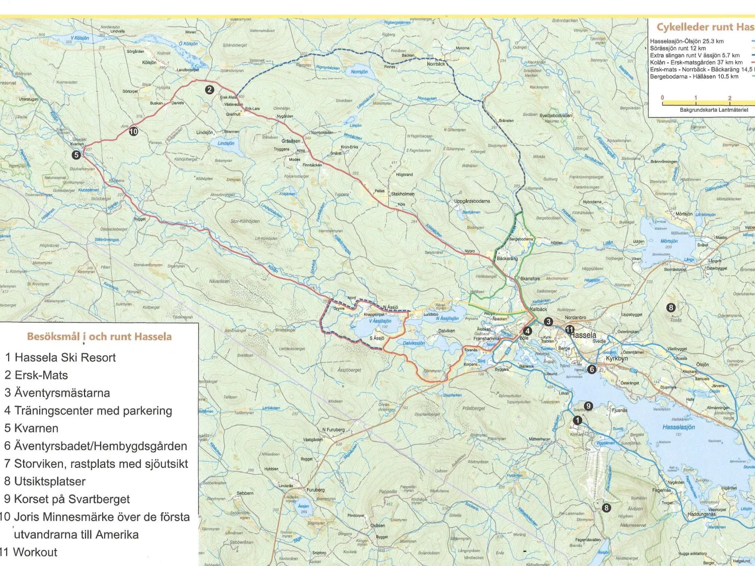 En färgbild - kartbild över orten Hassela