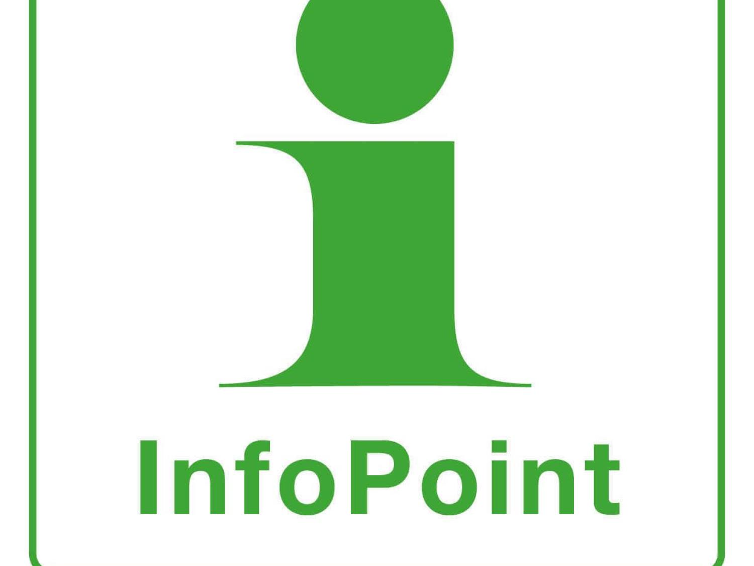 Logotype för Infopoint - grön text och symbol med vit bakgrund
