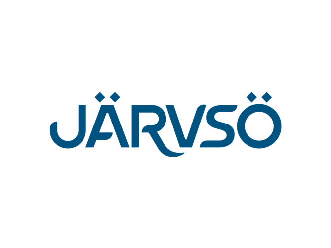 Logotype - blå text "Järvsö" på vit bakgrund