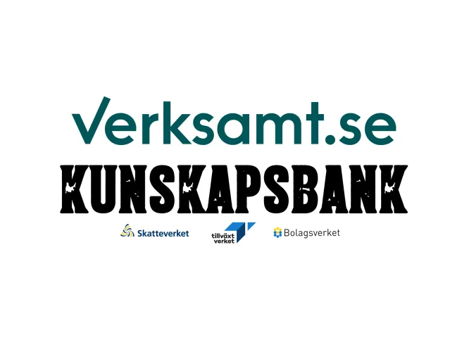 Färgbild - logotyper för Verksamt.se, Skatteverket, Tillväxtverket, Bolagsverket