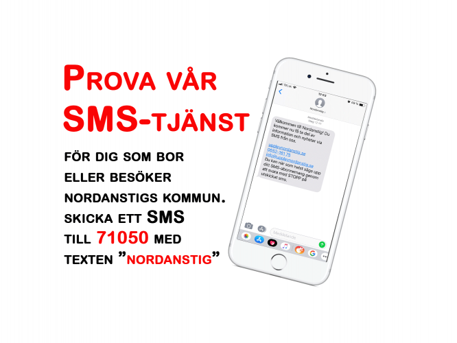 Text om sms-tjänst och bild på mobiltelefon