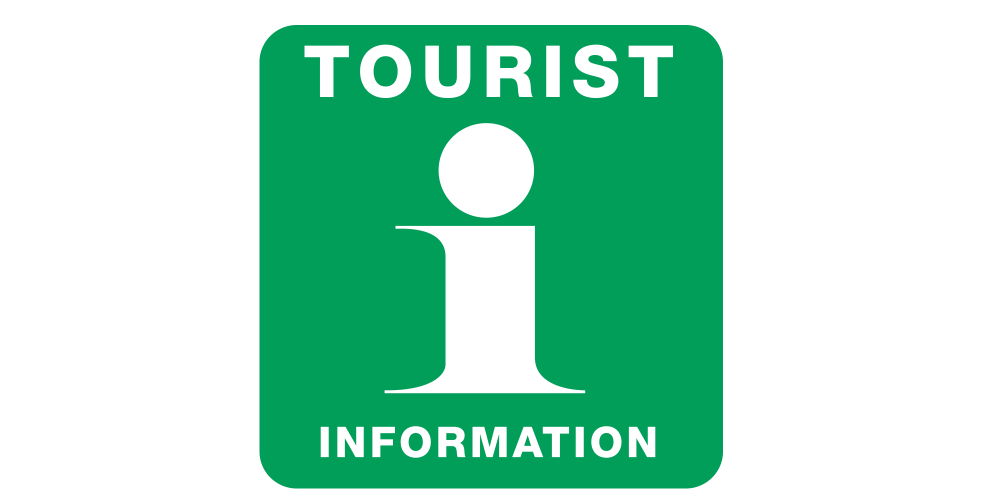 Logotype Tourist Information grön bakgrund vit text